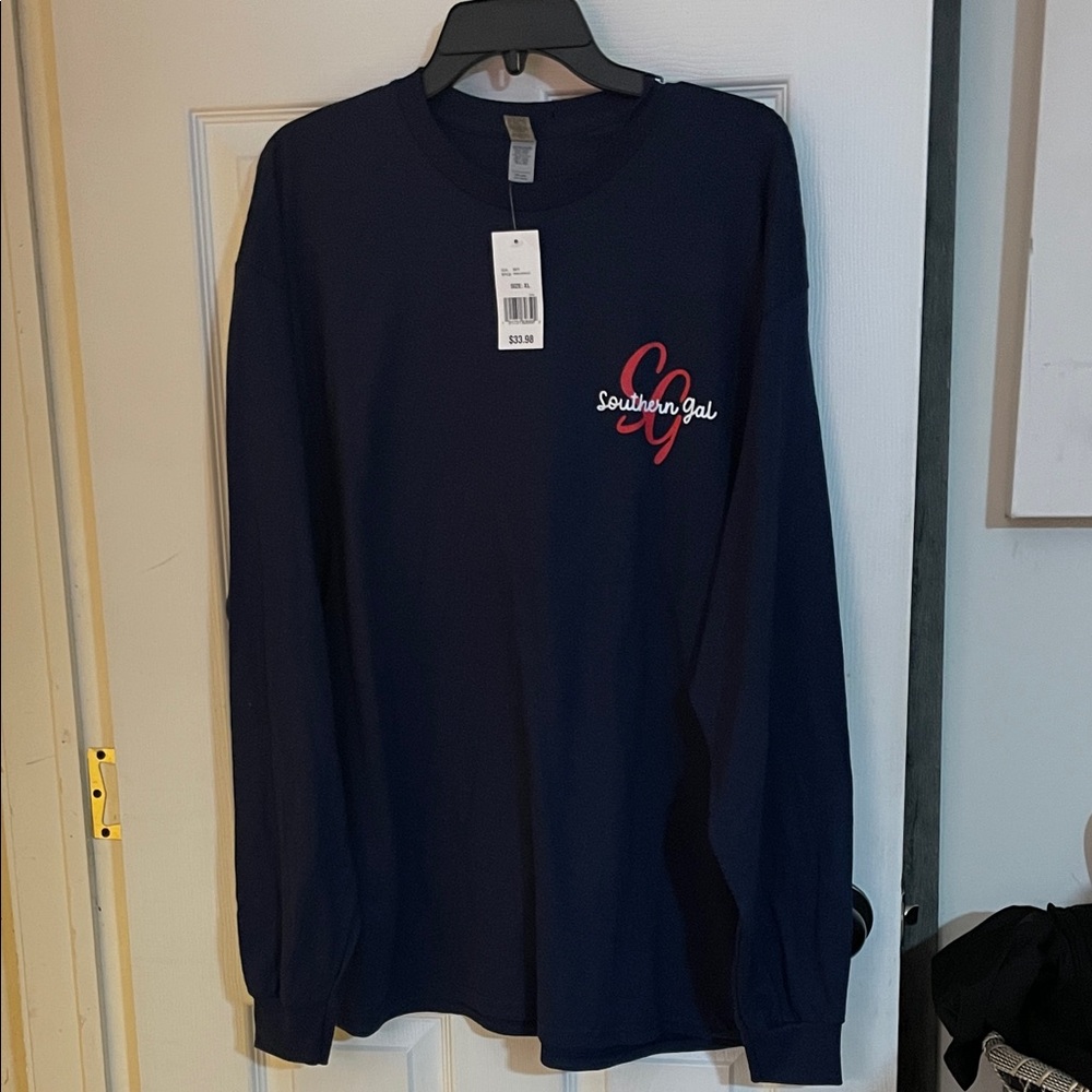 Southern Gal Navy Long Sleeve Tee with Red Logo. Size XL